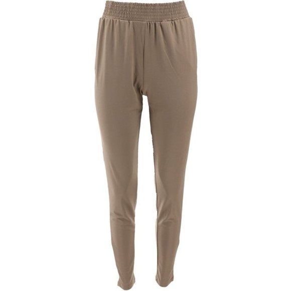 NWT H BY HALSTON JET SET JERSEY ANKLE PANTS SMOCKED WAISTBAND EARTH GREEN 6 - Picture 1 of 8